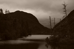 sepia tone mountain lake